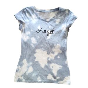 Wound Up Womens Size Small (3-5) Blue‎ and White Angel Tshirt